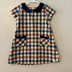 Sweethoney brown, blue, green, cream plaid peter pan collar shift dress 5Y